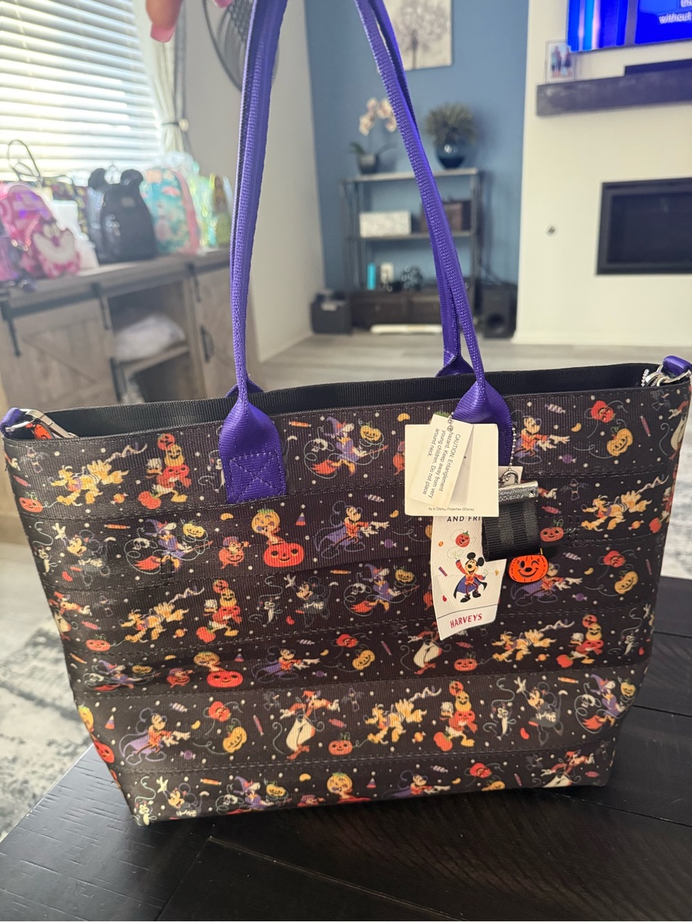 NWT Disney x Harveys Halloween Print Tote with Purple Handles and Orange Accents